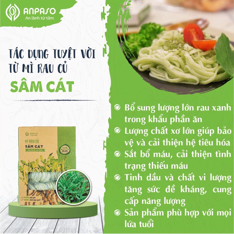 Mì rau củ hữu cơ Anpaso 300gr, mỳ rau organic giảm cân bổ sung rau vitamin và chất xơ