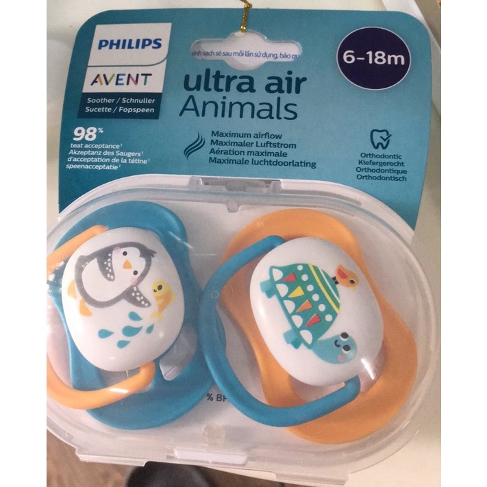 Ty ngậm thông khí Ultra Air Lime Philips Avent hình thú 0-6M và 6-18M (Vỉ đôi)