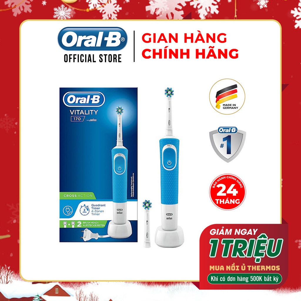 Bàn chải đánh răng điện Oral-B Vitality 170 CrossAction Blue- 2 đầu thay D100.423.1