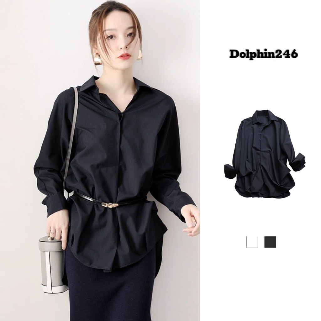 Áo sơ mi nữ không nhăn công sở basic đẹp kiểu Hàn Quốc tay dài bánh bèo tiểu thư form rộng tay dài cao cấp MN-6