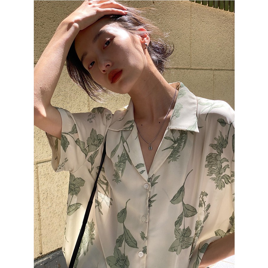 Áo sơ mi SUXI ngắn tay dáng rộng in họa tiết phong cách cổ điển thời trang mùa hè cho nữ