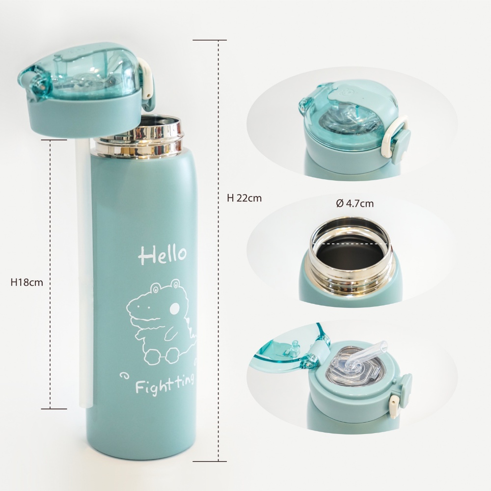 Bình giữ nhiệt INOX 304 họa tiết dễ thương có ống hút , bình giữ nhiệt 500ml loại tốt
