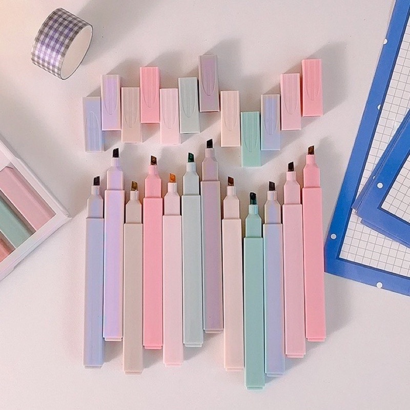 Set bộ 6 Bút Dạ Quang Highlight Đánh Dấu Bút Nhớ màu pastel phong cách morandi
