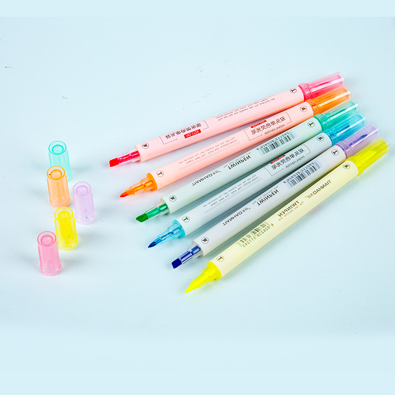 Set 6 bút lông hai đầu sử dụng cho nhiều mục đích có túi đựng PVC tiện dụng