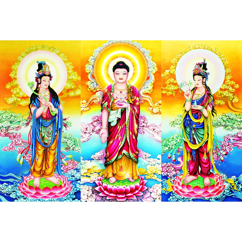 tranh đinh full đá tự làm. tranh phật tây phương tam thánh.