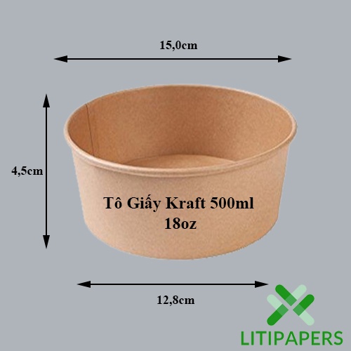 Tô giấy Kraft 50 cái với đủ size: 500ml, 750ml, 1000ml, 1100ml Giá rẻ