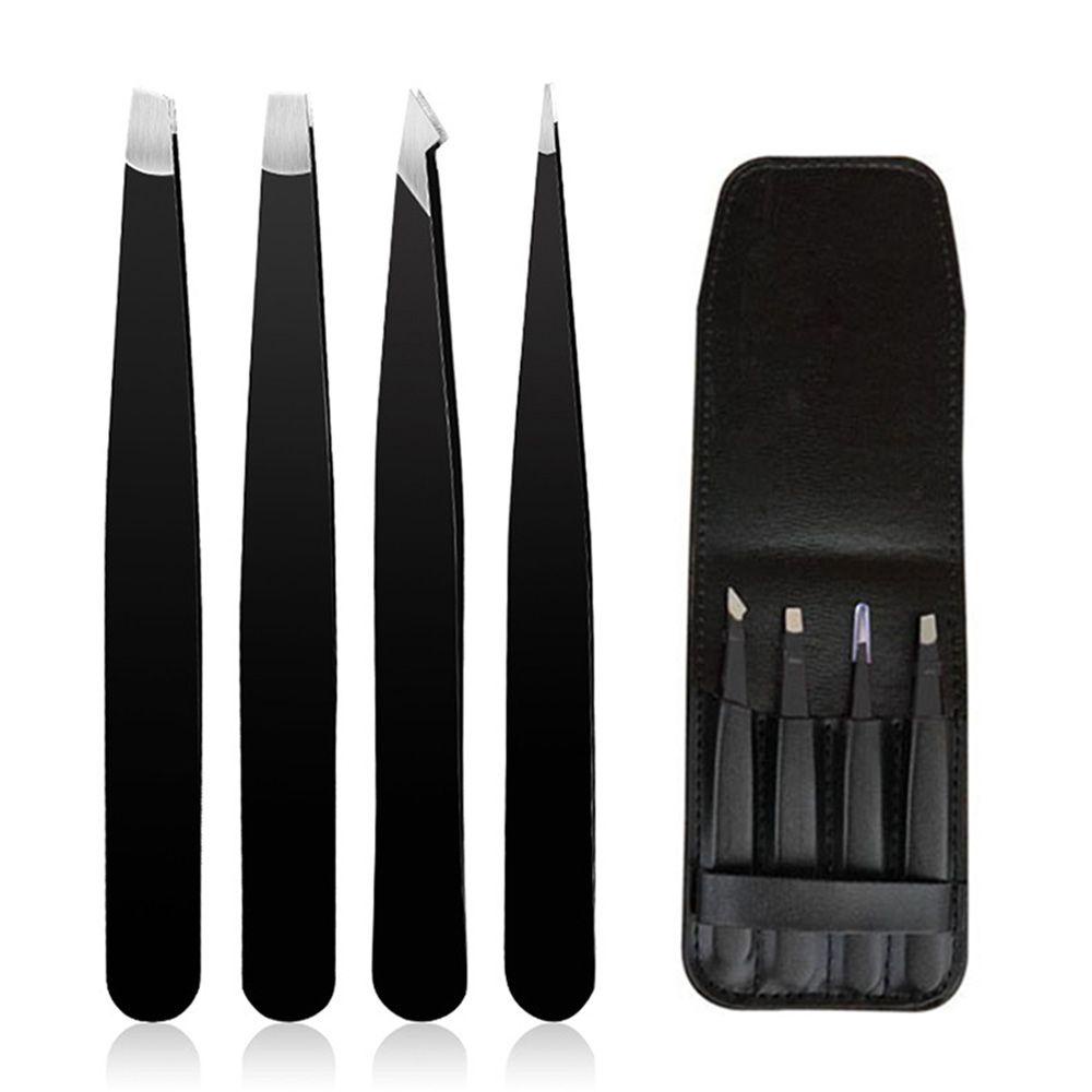 OCEANMAP Set 4 Nhíp Tỉa Lông Mày Bằng Thép Không Gỉ Kèm Túi Đựng Tiện Lợi