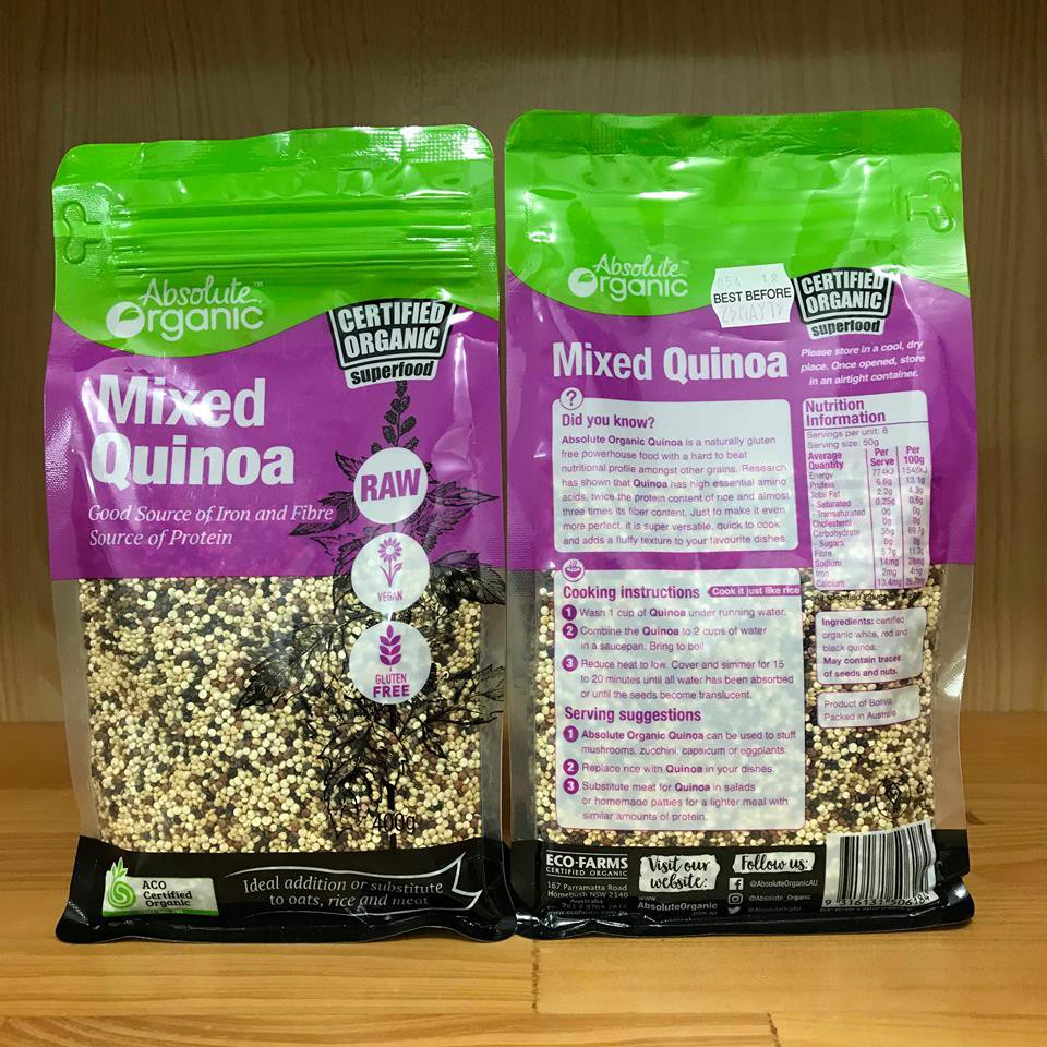 Hạt Diêm Mạch Quinoa Úc 3 Màu Mix Loại 1 400gr 💝FREE SHIP💝 Hạt Quinoa Úc Absolute Organic Hàng Date Mới Liên Tục