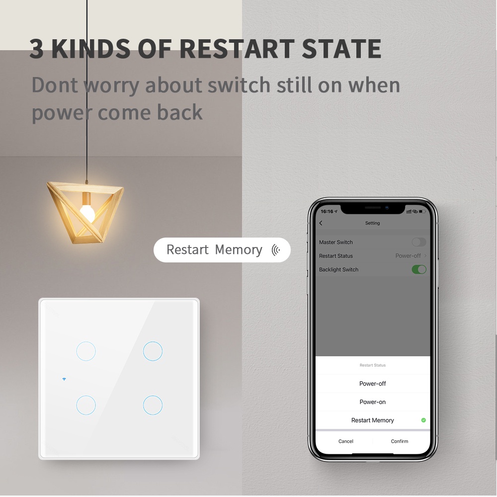 Công Tắc Điều Khiển Tường wifi Thông Minh 110-250V