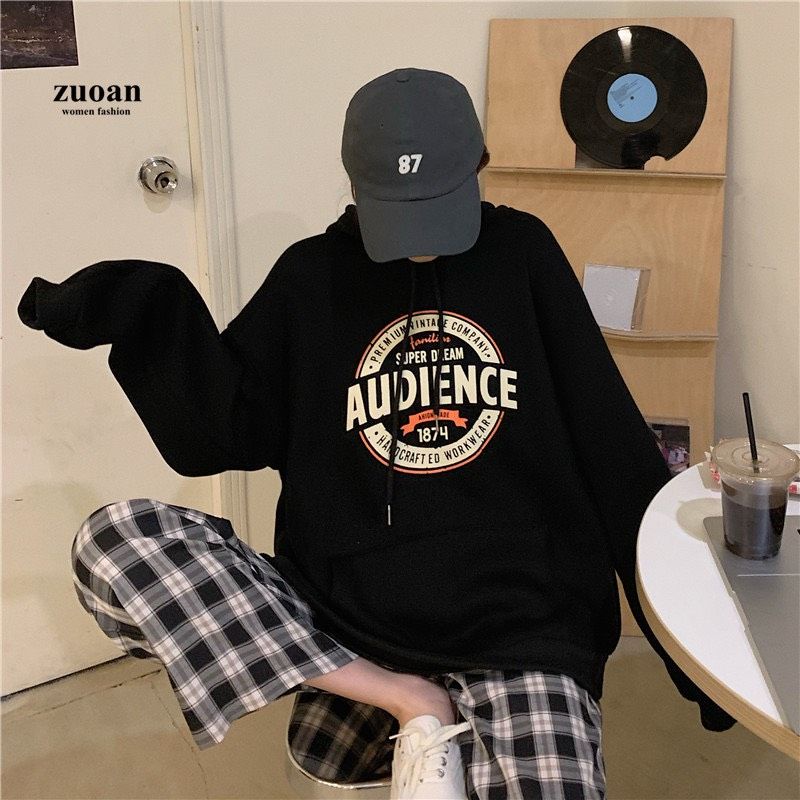 Áo Hoodie Nỉ Chữ Nhật Form Rộng Tay Phồng, Áo Hoodie Màu Đen Unisex