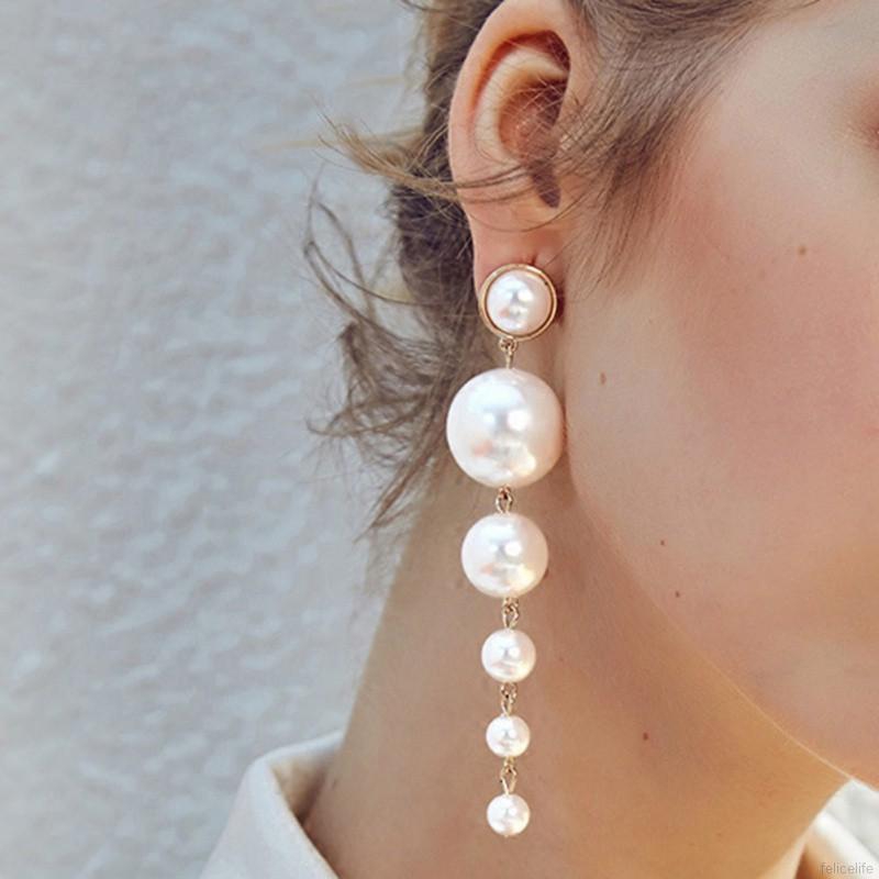 Đôi khuyên tai dáng dài kết hạt ngọc trai thiết kế thời trang