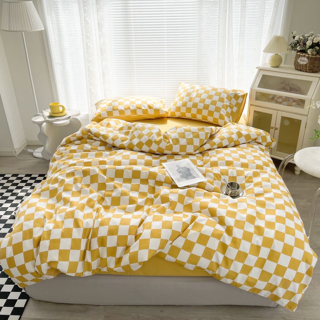 Bộ Chăn Ga Gối Cotton Tici Hizun Mẫu Kẻ Hiện Đại