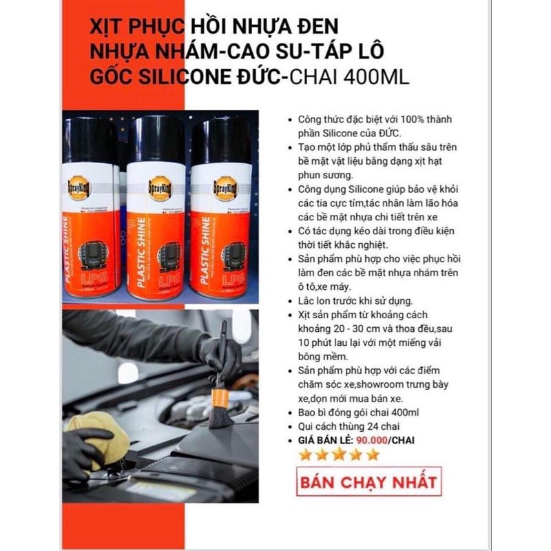 Chai xịt dưỡng nhựa nhám SPRAYKING 400ML cao cấp chuyên dùng cho nhựa đen, nhựa nhám xe máy và oto bị phai màu