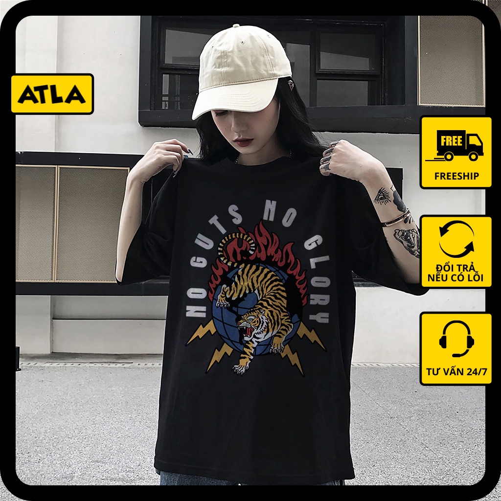 Áo thun tay lỡ unisex nam nữ không cổ in hình hổ