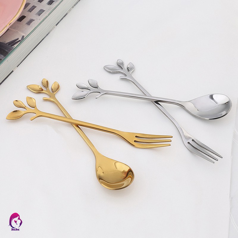 Muỗng/ nĩa uống trà bằng thép không gỉ thiết kế hình chiếc lá | BigBuy360 - bigbuy360.vn