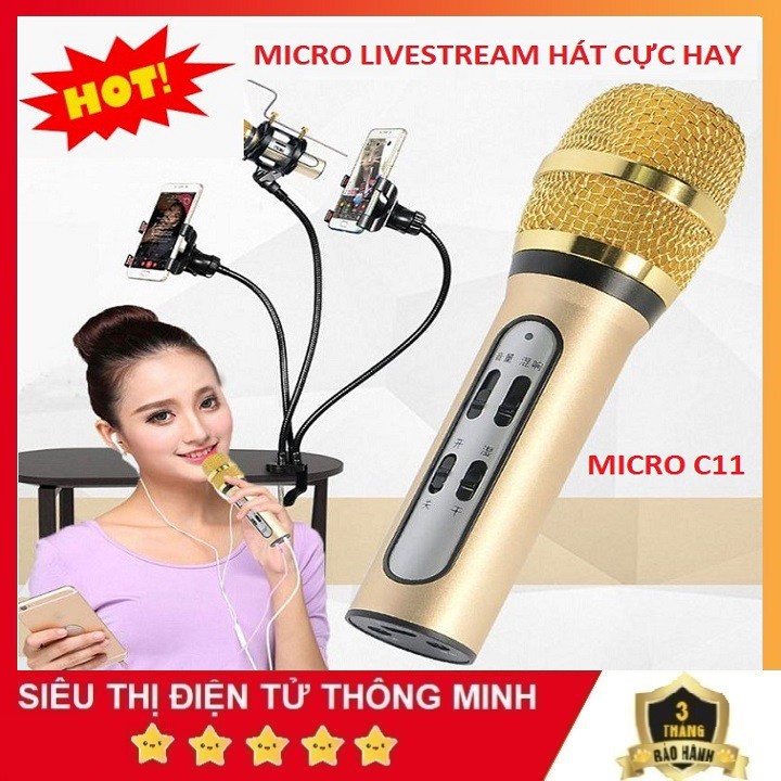 Micro Livestream, Mic Hát Karaoke Thu Âm C11 Âm Thanh Chuyên Nghiệp + Tặng Tai Nghe hàng Chính Hãng