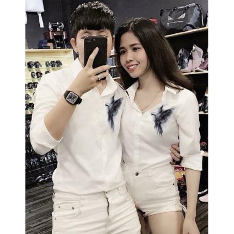 Áo sơ mi trắng dài tay in hình chim-sói 3D,chất lụa cao cấp,thời trang Hàn Quốc, không nhăn, xù