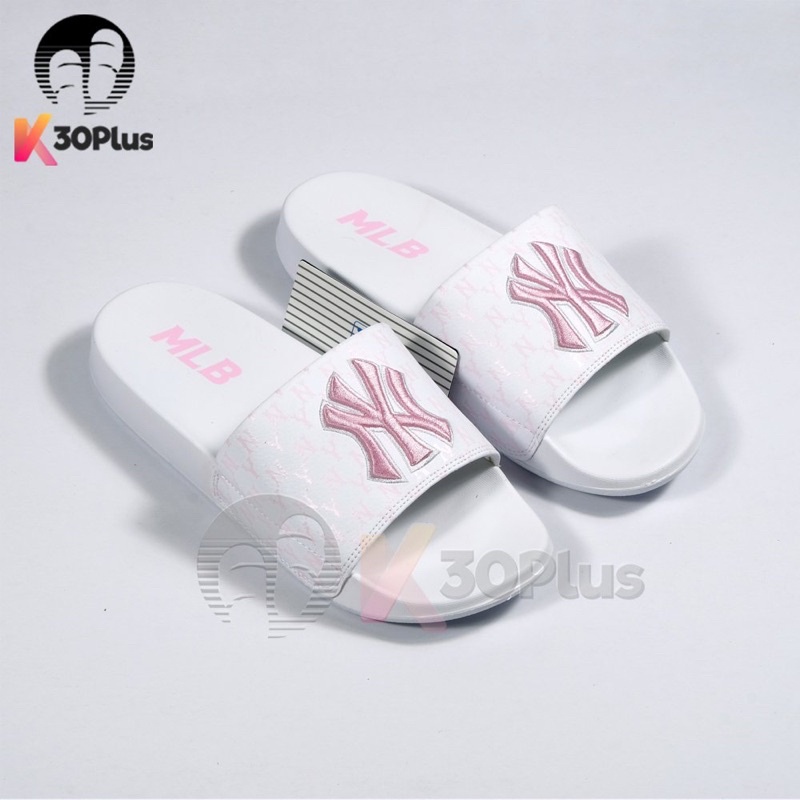 Dép MLB Quai Ngang logo Thêu Hồng Nữ Tính