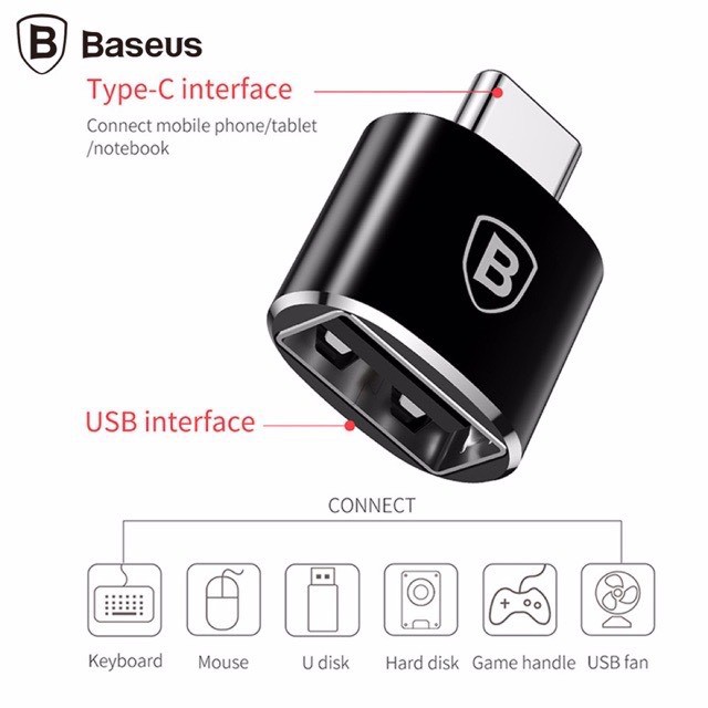 Đầu chuyển Baseus OTG  Type C sang USB  ( Adapter Converter Type C Male to USB Female )