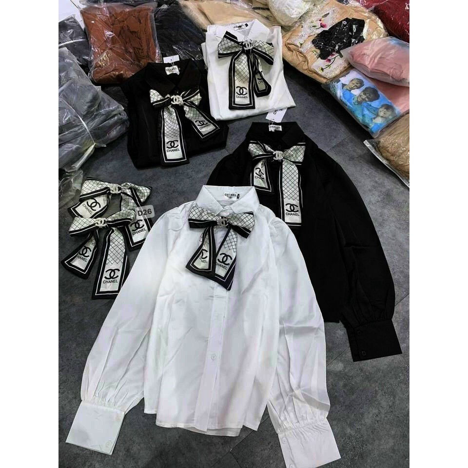 áo sơ mi tay dài đính nơ xinh xắn hot sang chảnh