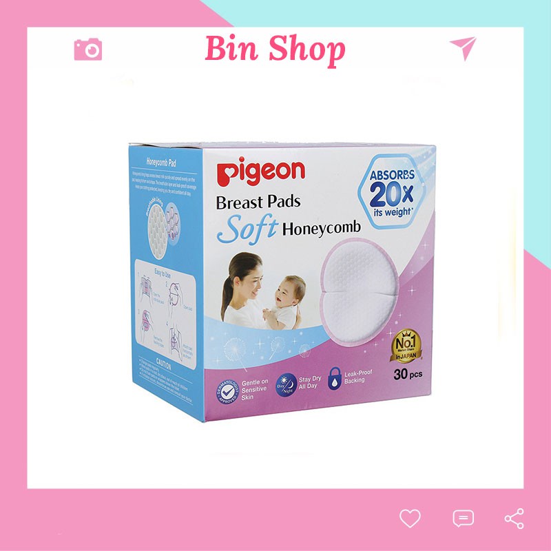 Miếng Lót Thấm Sữa Pigeon 3D Bin Shop Siêu Mềm Hộp 12 Miếng