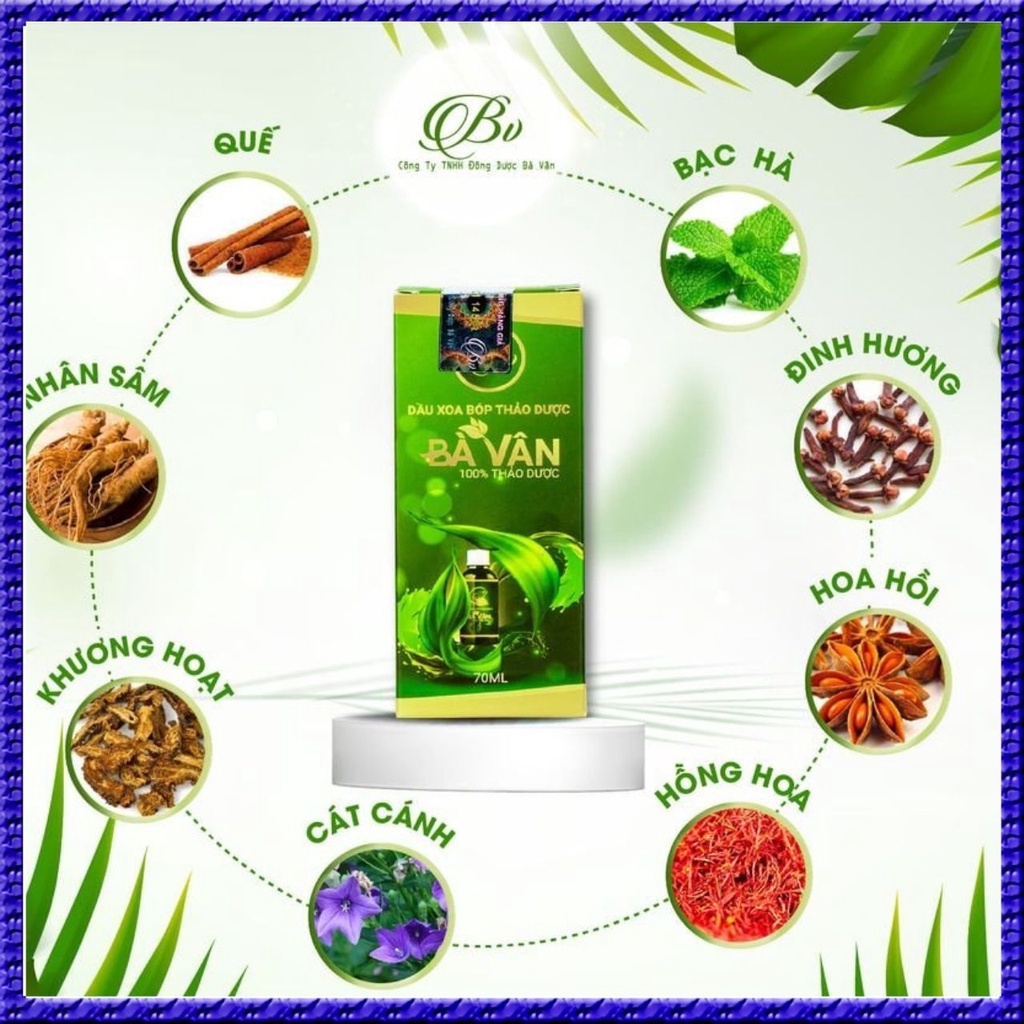 Dầu xoa bóp thảo dược Bà Vân, Xoa Bóp Dược Liệu Giảm đau nhức mỏi cơ Cảm Cúm, 70ml