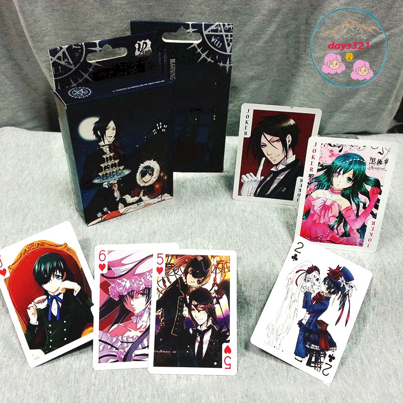 Bộ thẻ bài in hình HẮC QUẢN GIA 54 lá khác nhau bộ tú bài tây anime manga chibi xinh xắn