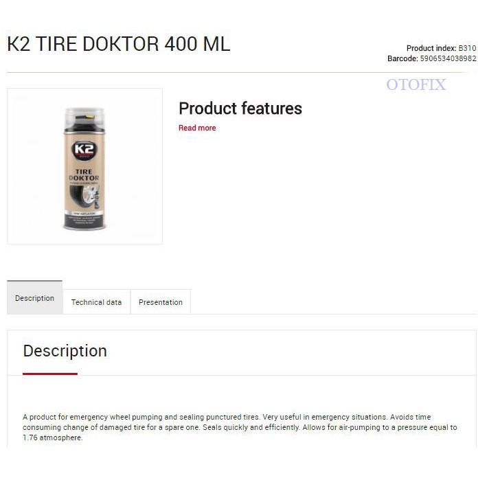 K2 Tire Doktor - bình bơm lốp ô tô xe máy khẩn cấp chống xì hơi do đinh, không cần thay lốp dự phòng