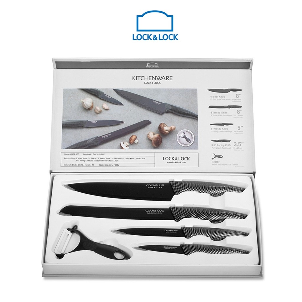 Bộ dao nhà bếp 5 món COOKPLUS Lock & Lock CKK101S5BLK