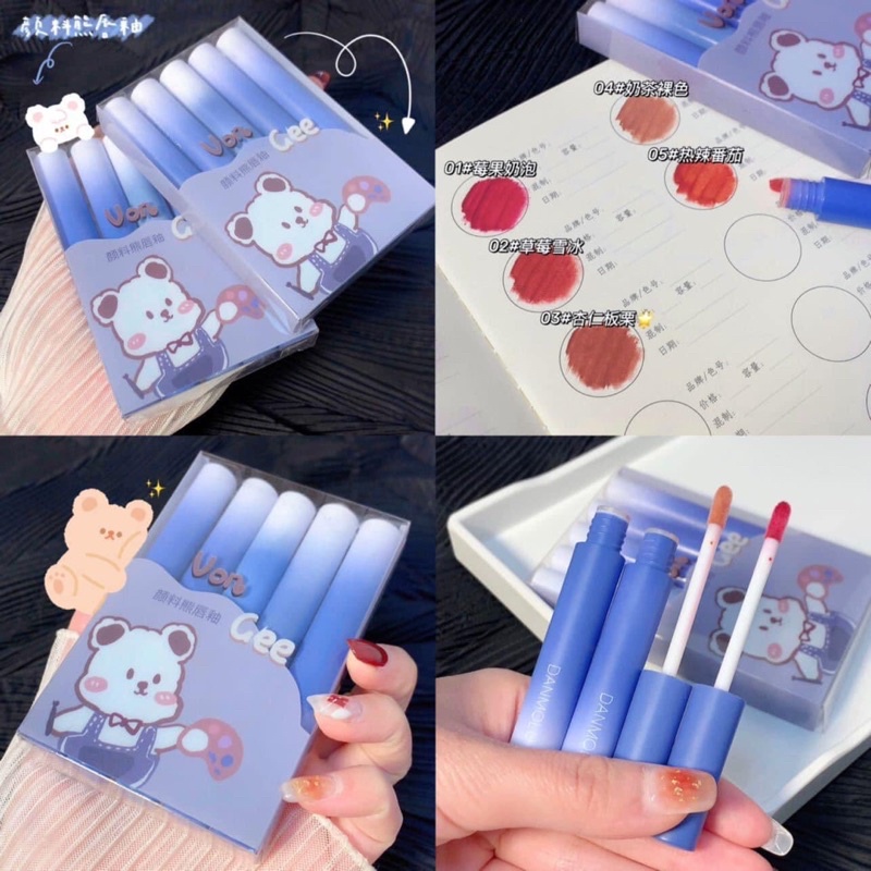 Set 5 thỏi Son xanh Vogee họa tiết đáng yêu hàng nội địa