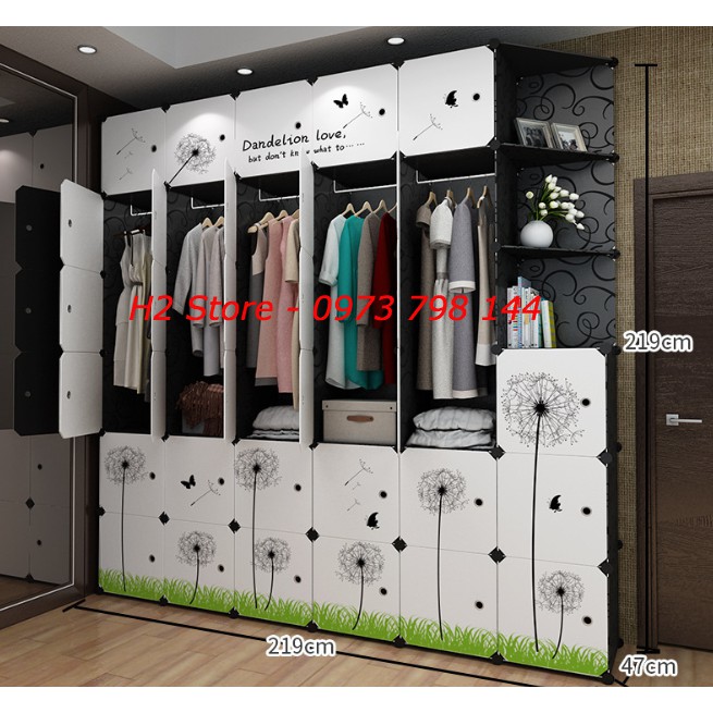 TỦ NHỰA LẮP GHÉP 36 Ô (GỒM 3 KỆ) VÁCH ĐEN CỬA TRẮNG BỒ CÔNG ANH ĐỂ QUẦN ÁO ĐA NĂNG sâu 47cm