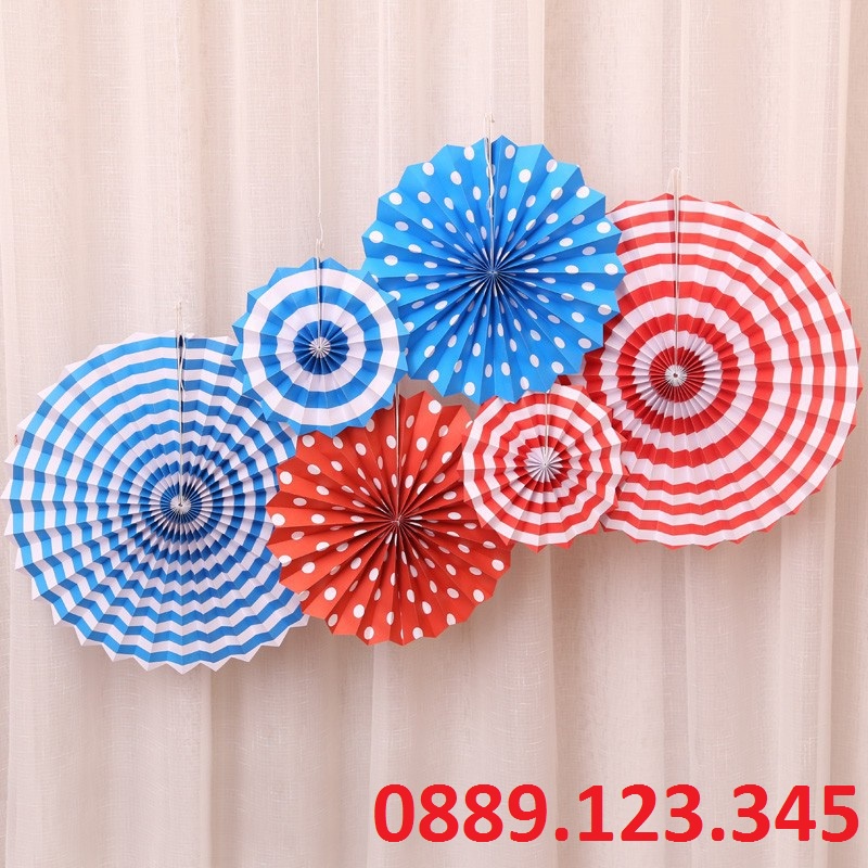 Quạt giấy bộ 6 chiếc, trang trí sự kiện, nhà cửa, lễ hội, tết ,nhiều màu sắc kích cỡ (QUAT01)