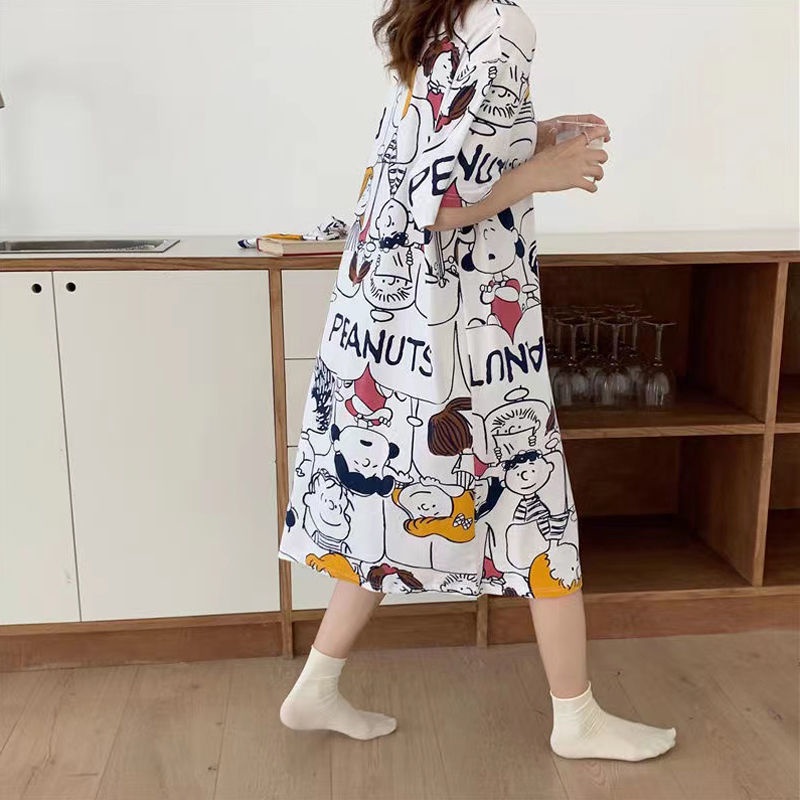 Đồ ngủ Tay Ngắn Dáng Rộng In Họa Tiết Hoạt Hình Dễ Thương Phong Cách Hàn Quốc Thời Trang Mùa Hè Cho Nữ