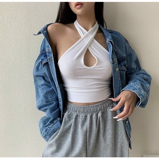 Áo Croptop chéo cổ giọt nước chất borip loại 1 cho nữ xinh xắn-CUN9130