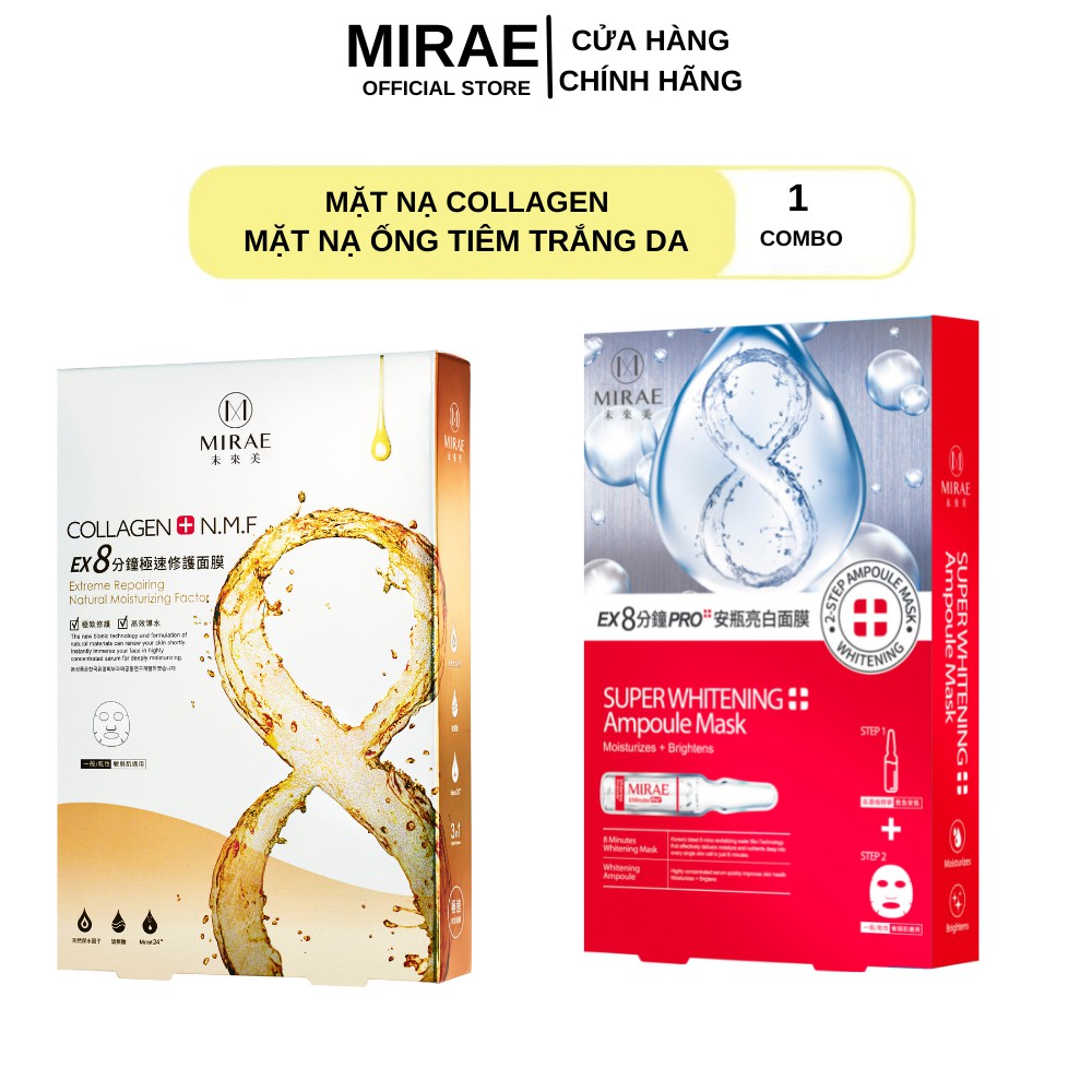 Combo 2 Hộp Mặt Nạ Collagen - Mask Ống Tiêm Trắng Da Đài Loan Mirae EX 8 Phút Dưỡng Da Cấp Tốc 20g x 5 miếng / Hộp