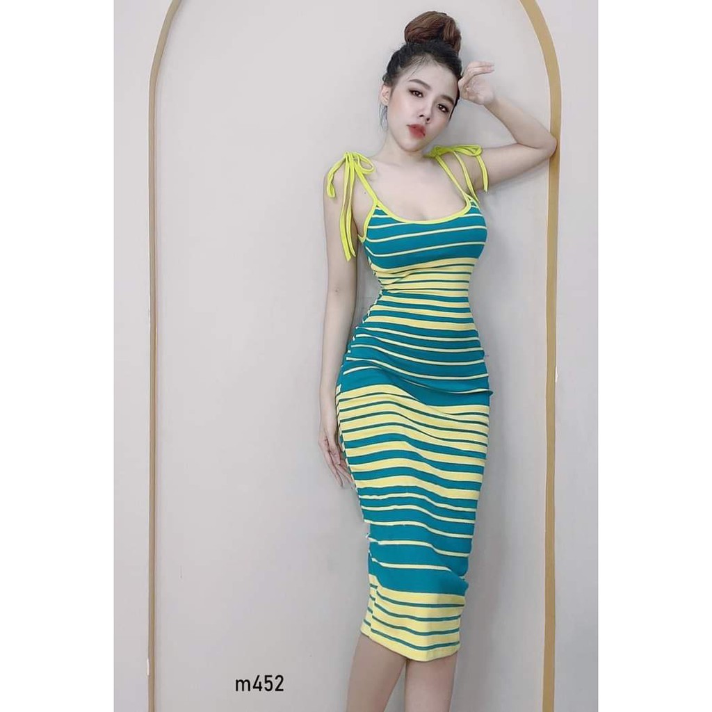 [MẪU MỚI] Đầm body hai dây cột kẻ sọc(CÓ VIDEO THẬT) | BigBuy360 - bigbuy360.vn