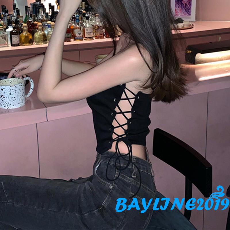 Áo Croptop Trễ Vai Màu Trơn Dây Chéo Thời Trang Mùa Hè Cho Nữ