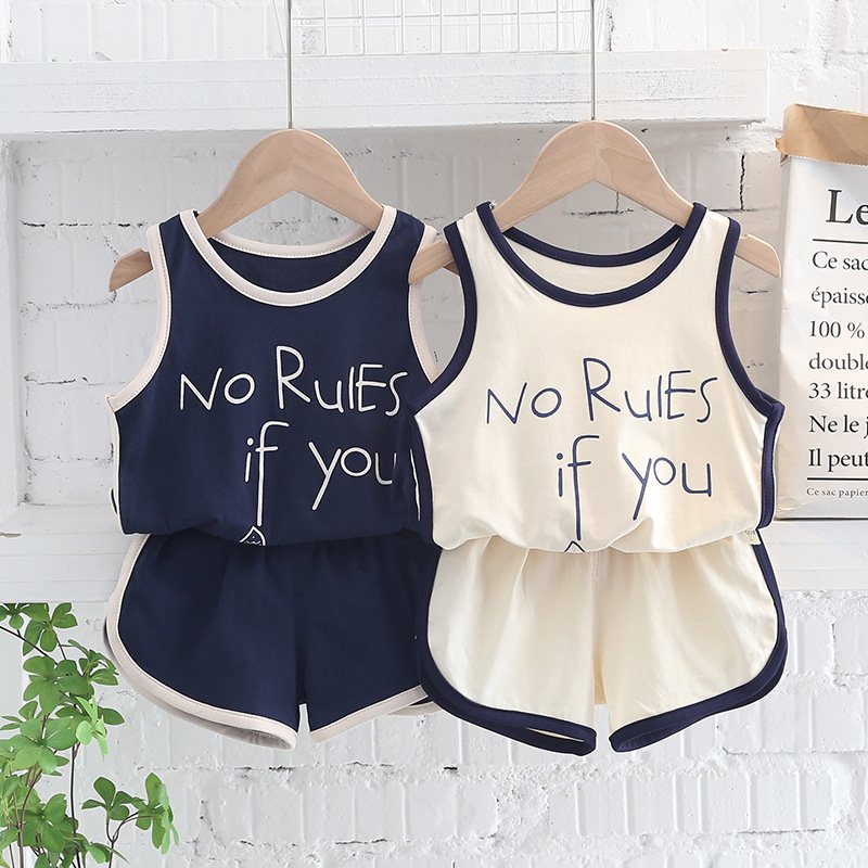 Đồ bộ cho bé trai in chữ No Rules, Bộ ba lỗ cho bé từ 6-28kg