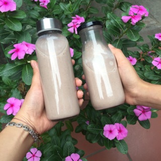Chai thuỷ tinh đựng sữa hạt 300ml nút thiếc và quoai dây