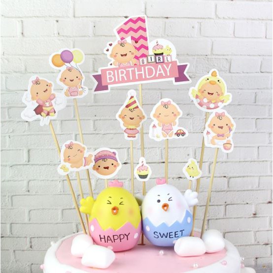 Phụ Kiện Trang Trí Bánh Sinh Nhật Bánh Kem - Cặp Đôi Gà Vương Miện