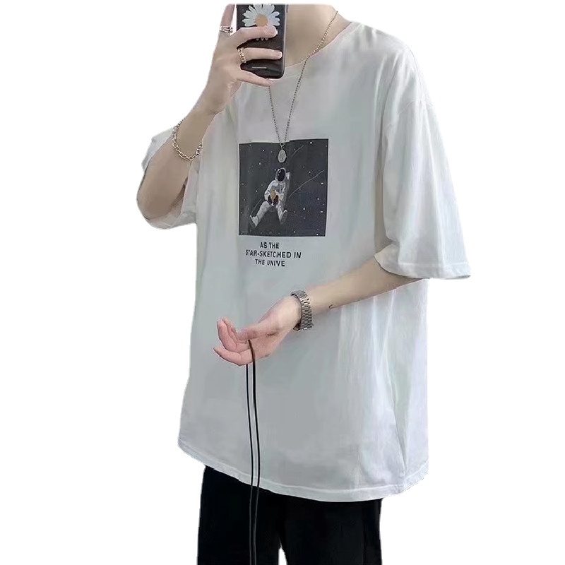 Áo Thun Nam Dáng Rộng In Hình Phi Hành Gia Phong Cách Hàn Quốc Thời Trang