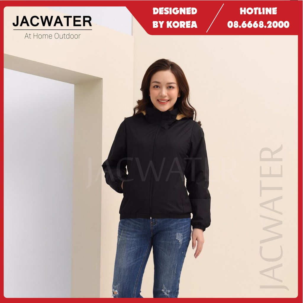 Áo gió lông cừu nữ nhẹ chống nước, khoác dù ấm thể thao thời trang Hàn Quốc JACWATER V110