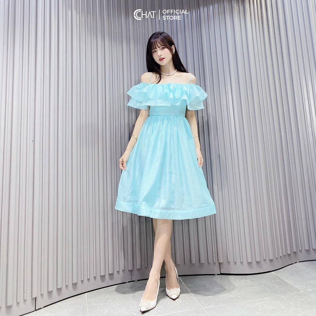Đầm Nữ 𝐂𝐂𝐇𝐀𝐓 Kiểu Trễ Vai 2 Tầng Bèo Rủ Chất Voan Phong Cách Trẻ Trung Thanh Lịch 12VNV2022XT