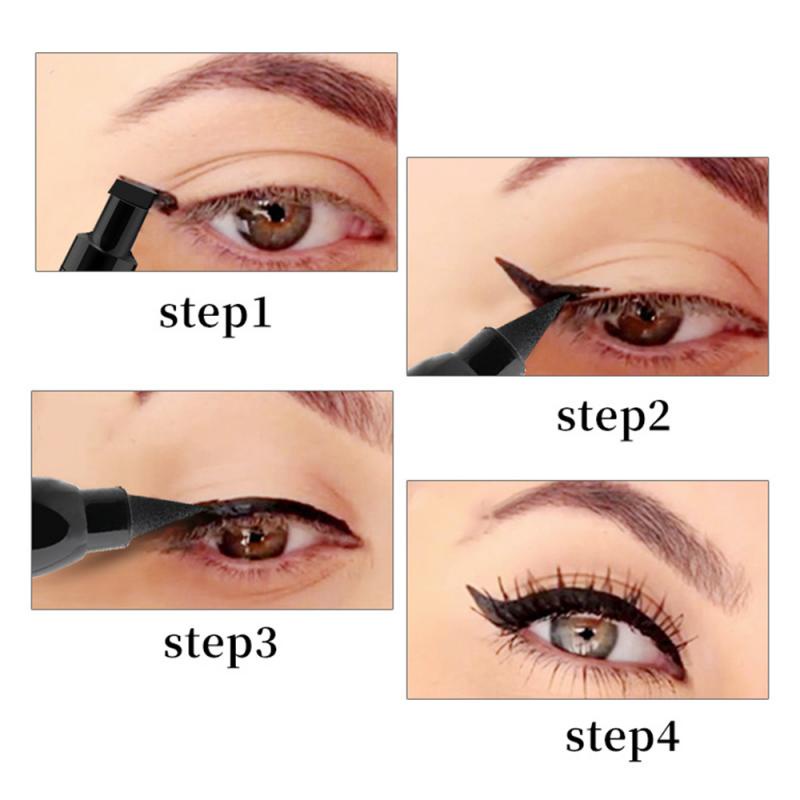 Bút Kẻ Mắt Dạng Lỏng Có Đầu Đóng Dấu Màu Đen 2 Trong 1 Nhanh Khô Chống Thấm Nước Lâu Trôi Dành Cho Trang Điểm