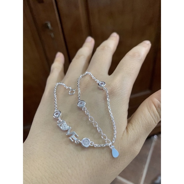 Lắc chân chữ Love phối nụ đá cz bạc chuẩn đẹp dày dặn NGỌC MẬU