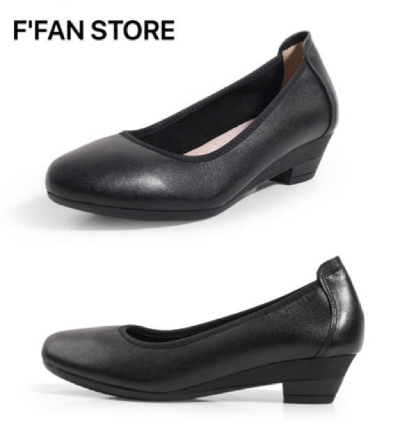 Giày Tiếp Viên Hàng Không [DA THẬT] Nữ Công Sở Văn Phòng Mũi Tròn Gót vuông FFAN STORE