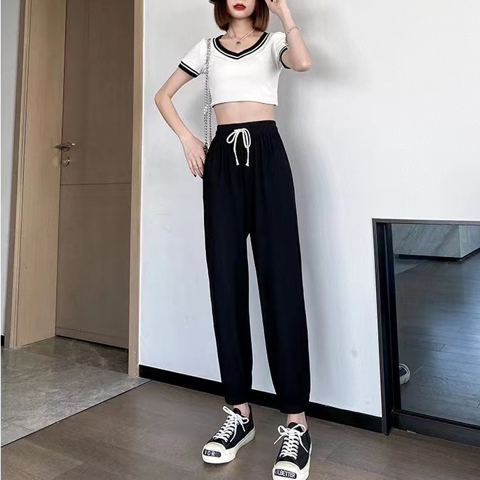 Quần harem SUXI ống rộng màu trơn phong cách thể thao thời trang mùa hè cho nữ