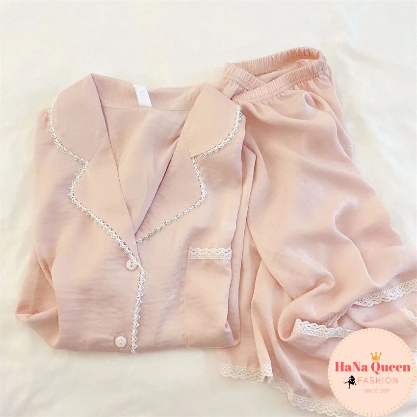 Bộ đồ pijama nữ cộc đùi chất cotton phối ren cực xinh (Hàng có sẵn)