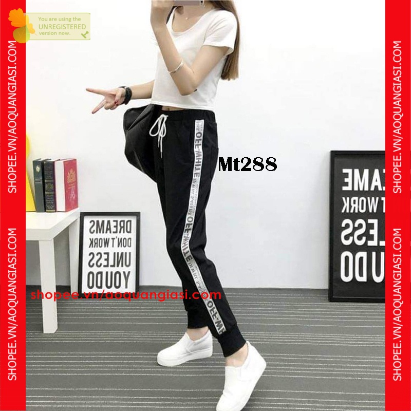 Quần Jogger thể thao bo ống phối chữ MT288