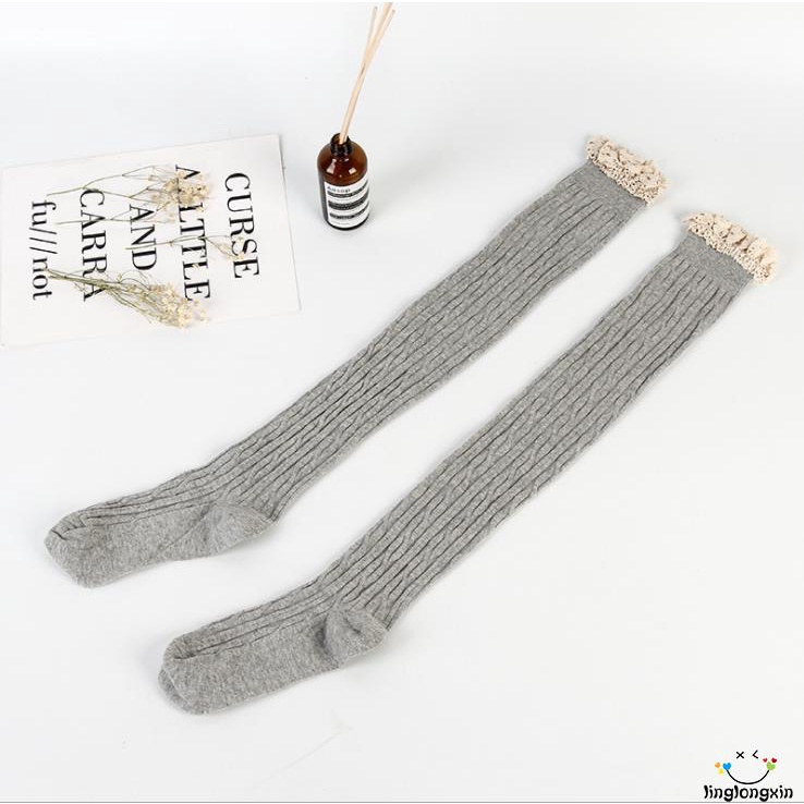 Vớ cotton dài phối ren ấm áp cho nữ